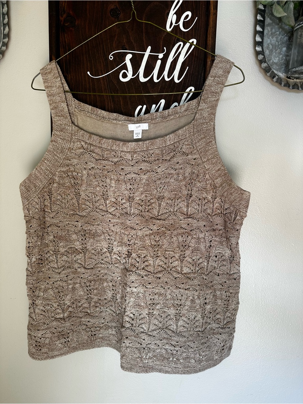 J. Jill Sleeveless Crochet Knit Tank Top - Beige